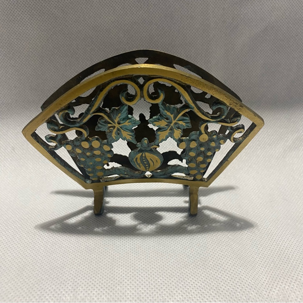 Vintage Metal Napkin/Letter Holder with Grapes and Fig Design